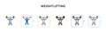 Weightlifting vector icon in 6 different modern styles. Black, two colored weightlifting icons designed in filled, outline, line Royalty Free Stock Photo