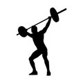 Weightlifting. Weight lifter lifts big barbell, isolated vector silhouette Royalty Free Stock Photo