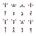 Weightlifting woman flat icon set in color. Vector. Royalty Free Stock Photo