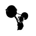 Weightlifting, woman lifting big barbell, bodybuilding. Isolated vector silhouette, ink drawing female bodybuilder logo Royalty Free Stock Photo