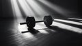 Dumbbell on Gym Floor with Dramatic Light Beams - Fitness and Workout Equipment Royalty Free Stock Photo