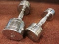 Weights dumbbells.Two dumbbells on the flor. Royalty Free Stock Photo