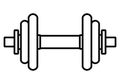 Weights symbol icon - black realistic dumbbell outline, isolated - vector