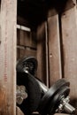 Weights in wooden crate Royalty Free Stock Photo