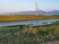 Scenery of Weihe River embankment and dam in rural rural areas of Shaanxi