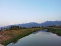 Scenery of Weihe River embankment and dam in rural rural areas of Shaanxi