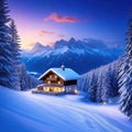 Weihnachtliche Winterlandschaft Christmas Jahreszeit Dorf Berge Alpen Schnee LÃÂ¤ndlich Ruhig Digital Art Rendering Illustration