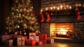 Weihnachtsbaum, Kamin und Geschenke