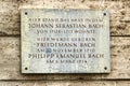 Weimar, Germany - April 7, 2024: Memorial plaque on the place of house where the famous German composer and organist Johann