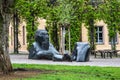 Weimar, Germany - May 11, 2023: Sunken Giant sculpture at Frauenplan park near the Goethehaus in Weimar, Germany