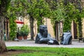 Weimar, Germany - May 11, 2023: Sunken Giant sculpture at Frauenplan park near the Goethehaus in Weimar, Germany