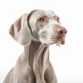 Weimaraner dog portrait close-up isolated on white. Brave pet, loyal friend, good companion, Royalty Free Stock Photo