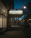 Weinberg Center for the Arts sign at night, Frederick, Maryland Royalty Free Stock Photo