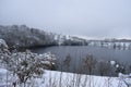 Weinfelder Maar in snow seen from the west