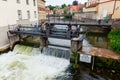 Weir on the river Regnitz in Bamberg, Bavaria, Germany Royalty Free Stock Photo