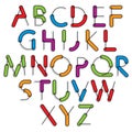 Weird constructor font, vector alphabet letters.