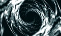 Weird fantastic monochromatic whirlpool of glossy slick substance creates funnel or tunnel into dark space.