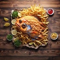 Weird fish on dinning table, generative ai Royalty Free Stock Photo