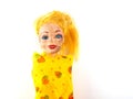 Weird Freaky Toy Doll Parts on White Background. Dirty face. Abandoned toys. Royalty Free Stock Photo