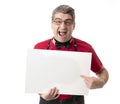 Weird and funny 40s to 50s crazy sales man with bowtie and red s Royalty Free Stock Photo