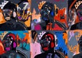 Weird multiple crown poster pop-art and graffiti portrait, mix-media artwork, grunge art and graffiti painting. Exciting painting