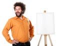 Weird painter in orange shirt Royalty Free Stock Photo
