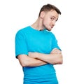 Weird young man in blue t-shirt Royalty Free Stock Photo