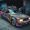 Weirdcore, grunge, automobile scene. Created using ai generative.