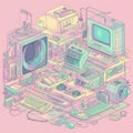 Weirdcore computer design in pastel colors. Created using ai generative.