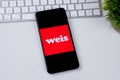 Weis Markets app logo on a smartphone screen. Royalty Free Stock Photo