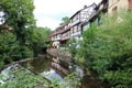 weiss river and half-timbered houses in kaysersberg in alsace (france) Royalty Free Stock Photo