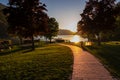 Weissenesee - Path leading to the east shore of alpine lake Weissensee at sunset. Wanderlust