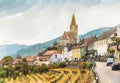 Weissenkirchen, Wachau, Austria - Watercolor style