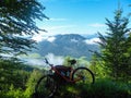 Weissensee - A mountain bike on a ride with the lake view Royalty Free Stock Photo