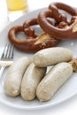 Weisswurst , pretzel , beer , german food Royalty Free Stock Photo