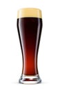 Weizen glass of fresh dark porter beer with cap of foam isolated on white background Royalty Free Stock Photo