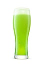 Weizen glass of fresh green beer with cap of foam isolated on white. Fruit beer cocktail