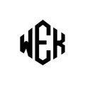 WEK letter logo design with polygon shape. WEK polygon and cube shape logo design. WEK hexagon vector logo template white and Royalty Free Stock Photo