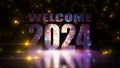 Welcome 2024 Greeting Message Animation with Fireworks and Light Particles.