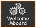 Welcome Aboard Blackboard Chalk Gears Text Royalty Free Stock Photo