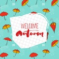 Welcome autumn calligraphy on notebook paper.