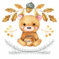 Welcome autumn Cute bear and leaves, pastel cartoon wallpaper