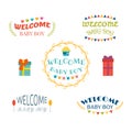 Welcome baby boy. Baby boy arrival postcards. Baby shower design Royalty Free Stock Photo