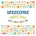 Welcome baby boy. Baby shower greeting card. Baby boy shower car Royalty Free Stock Photo