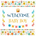 Welcome baby boy shower card. Arrival card. Cute postcard with d Royalty Free Stock Photo