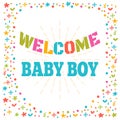 Welcome baby boy shower card. Cute postcard. Arrival card Royalty Free Stock Photo