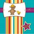 Welcome baby card with boy teddy bear Royalty Free Stock Photo