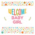 Welcome baby girl shower card. Arrival card. Cute postcard. Announcement card