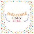 Welcome baby girl shower card. Cute postcard. Arrival card