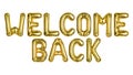 Welcome Back. Welcome Back balloons. Yellow Gold foil helium balloon. Good for advertising, event, store shop posters Royalty Free Stock Photo